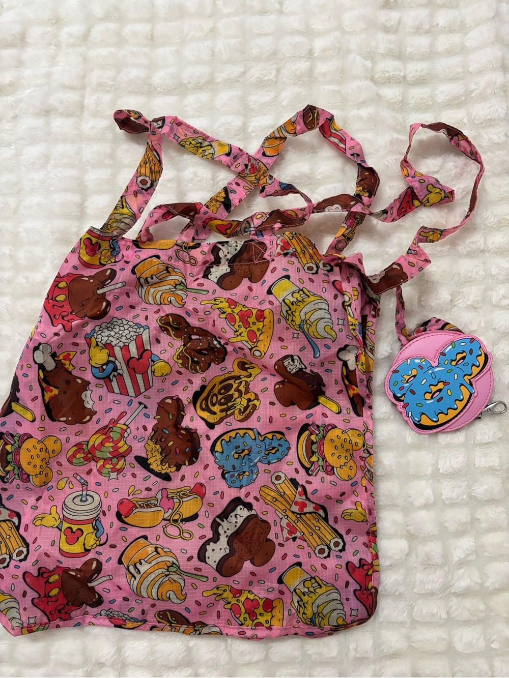 Disney Eats Packable Tote Pink Donut and Snacks Keychain